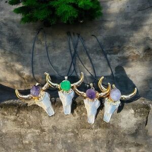 Acrylic Skull Pendant with Gemstone